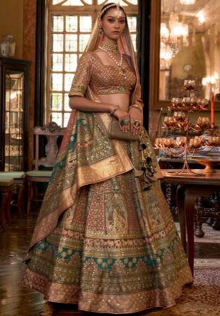 Picture of Exquisite Silk Dark Olive Green Lehenga Choli