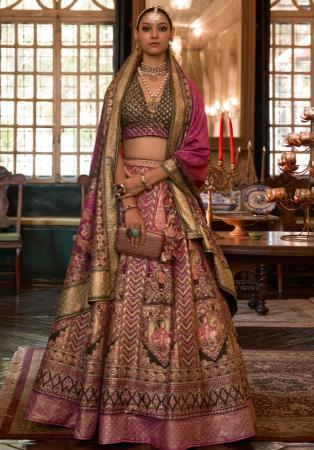 Picture of Graceful Silk Dark Khaki Lehenga Choli