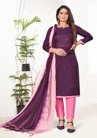 Picture of Exquisite Silk Purple Straight Cut Salwar Kameez