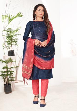 Picture of Silk Midnight Blue Straight Cut Salwar Kameez