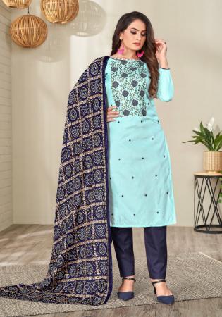 Picture of Well Formed Silk Powder Blue Straight Cut Salwar Kameez