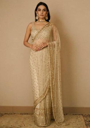 Picture of Good Looking Net Tan Saree