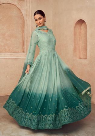 Picture of Chiffon & Georgette Dark Sea Green Straight Cut Salwar Kameez