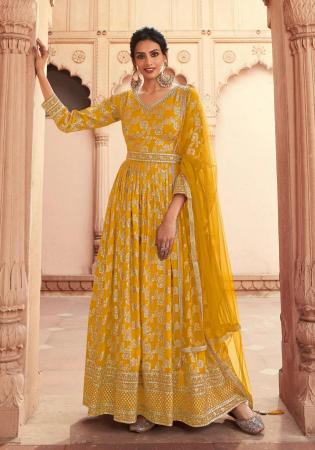 Picture of Nice Silk Dark Golden Rod Anarkali Salwar Kameez