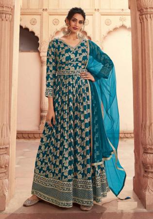 Picture of Shapely Silk Dark Slate Blue Anarkali Salwar Kameez