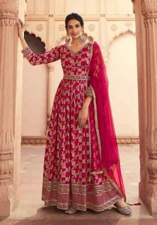 Picture of Shapely Silk Crimson Anarkali Salwar Kameez