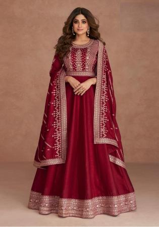 Picture of Amazing Silk Maroon Anarkali Salwar Kameez