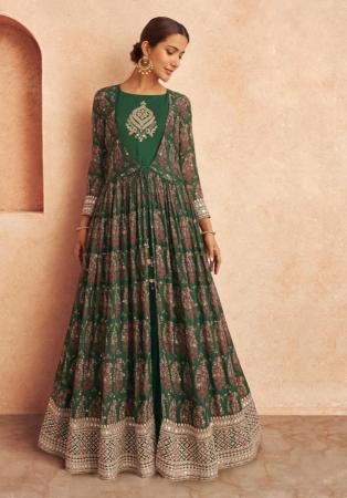 Picture of Chiffon Dark Olive Green Anarkali Salwar Kameez