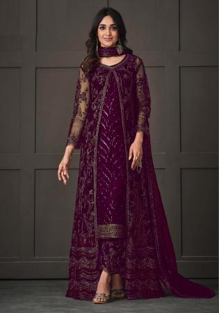 Picture of Gorgeous Net Dark Magenta Straight Cut Salwar Kameez