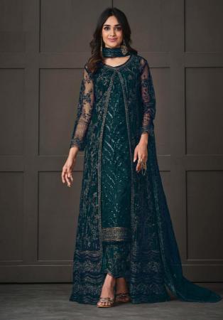 Picture of Net Dark Slate Grey Straight Cut Salwar Kameez