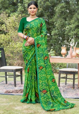 Picture of Amazing Georgette Yellow Green Saree