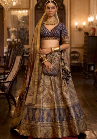 Picture of Magnificent Silk Dark Khaki Lehenga Choli