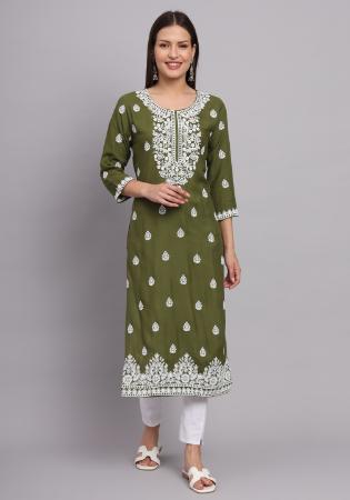 Picture of Splendid Rayon Dark Olive Green Kurtis & Tunic