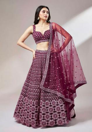 Picture of Pleasing Net Brown Lehenga Choli