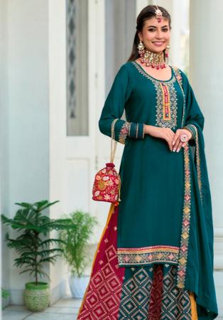 Picture of Nice Georgette Teal Straight Cut Salwar Kameez