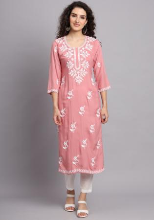 Picture of Elegant Rayon Dark Salmon Kurtis & Tunic