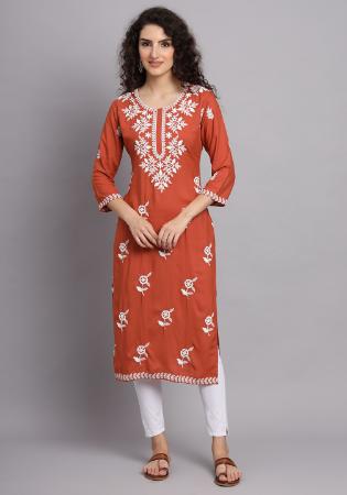 Picture of Graceful Rayon Indian Red Kurtis & Tunic