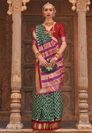 Picture of Beautiful Silk Dark Olive Green Saree