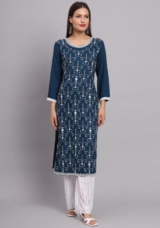 Picture of Wonderful Rayon Midnight Blue Kurtis & Tunic