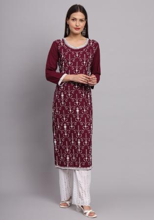 Picture of Alluring Rayon Maroon Kurtis & Tunic