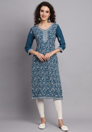 Picture of Radiant Rayon Dark Slate Blue Kurtis & Tunic