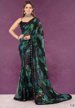 Picture of Beautiful Chiffon & Georgette Black Saree