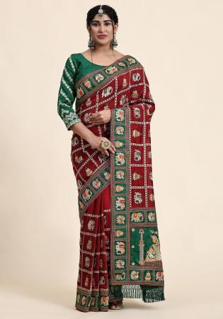 Picture of Comely Silk Fire Brick Saree