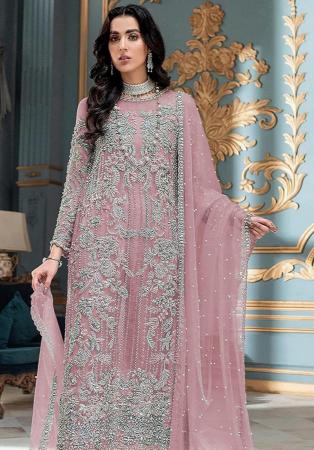 Picture of Silk & Organza Rosy Brown Straight Cut Salwar Kameez