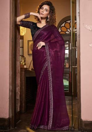 Picture of Statuesque Chiffon & Satin Saddle Brown Saree