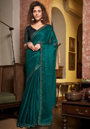 Picture of Good Looking Chiffon & Satin Teal Saree