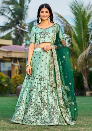 Picture of Sublime Satin Dark Sea Green Lehenga Choli