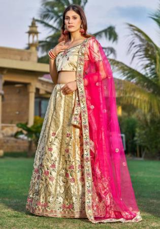 Picture of Well Formed Satin Dark Khaki Lehenga Choli