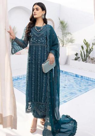 Picture of Silk & Organza Midnight Blue Straight Cut Salwar Kameez