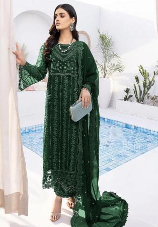 Picture of Silk & Organza Green Straight Cut Salwar Kameez