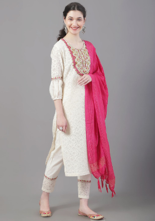 Picture of Rayon & Cotton Off White Readymade Salwar Kameez