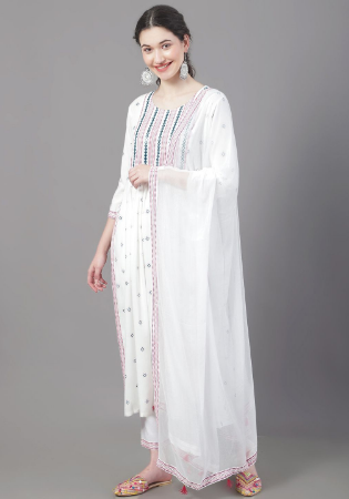 Picture of Rayon & Cotton Off White Readymade Salwar Kameez