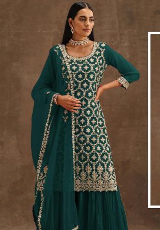 Picture of Georgette Dark Slate Grey Straight Cut Salwar Kameez