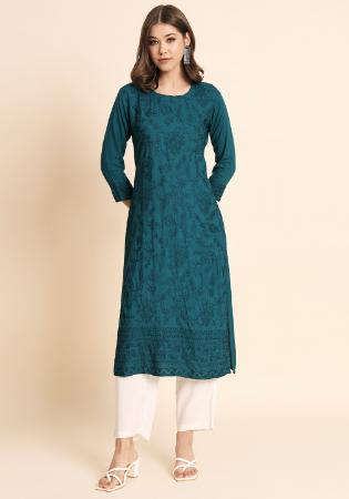 Picture of Sightly Rayon Dark Slate Blue Kurtis & Tunic