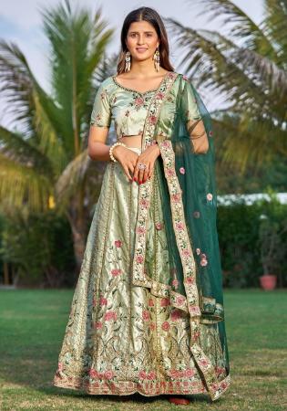 Picture of Graceful Satin Dark Khaki Lehenga Choli