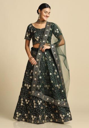 Picture of Grand Satin Dark Olive Green Lehenga Choli