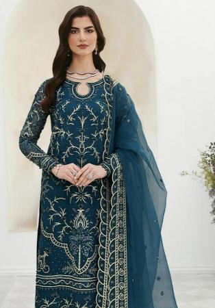 Picture of Georgette Midnight Blue Straight Cut Salwar Kameez