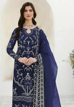 Picture of Georgette Navy Blue Straight Cut Salwar Kameez