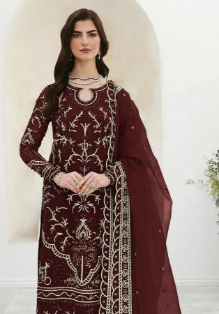 Picture of Enticing Georgette Maroon Straight Cut Salwar Kameez