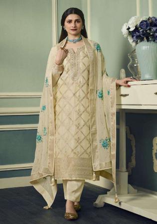 Picture of Comely Chiffon Beige Straight Cut Salwar Kameez