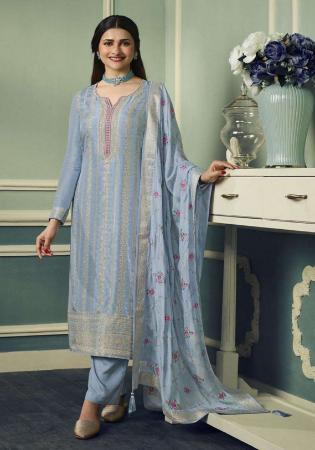 Picture of Chiffon Light Slate Grey Straight Cut Salwar Kameez