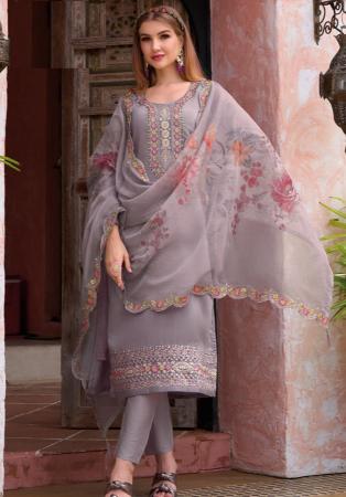 Picture of Pretty Silk Plum Straight Cut Salwar Kameez