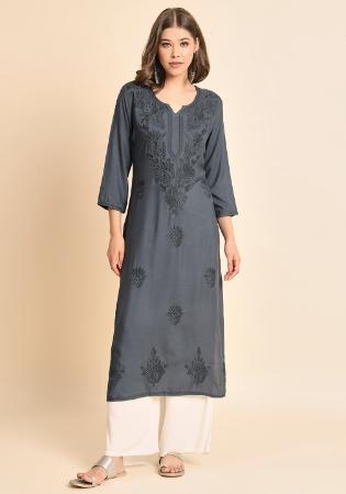 Picture of Amazing Rayon Slate Grey Kurtis & Tunic