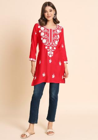 Picture of Splendid Rayon Crimson Kurtis & Tunic