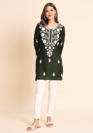 Picture of Exquisite Rayon Dark Olive Green Kurtis & Tunic