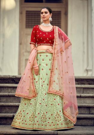 Picture of Well Formed Satin Dark Red Lehenga Choli